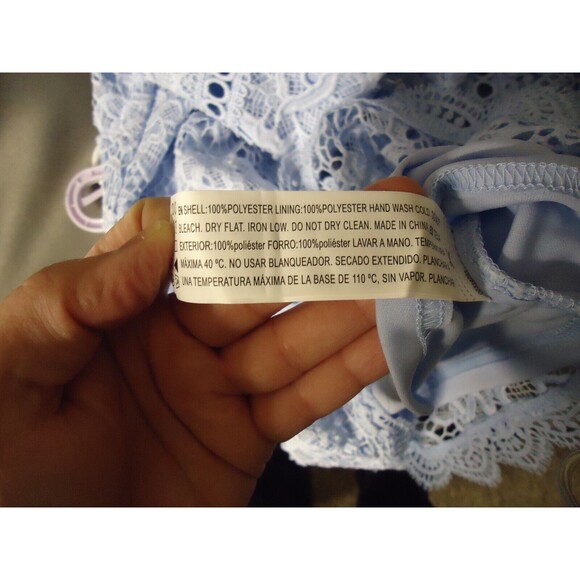 Forever 21 Floral Lace Embroidery Knit Dress Size Small Baby Blue Party Elegant - Picture 6 of 9